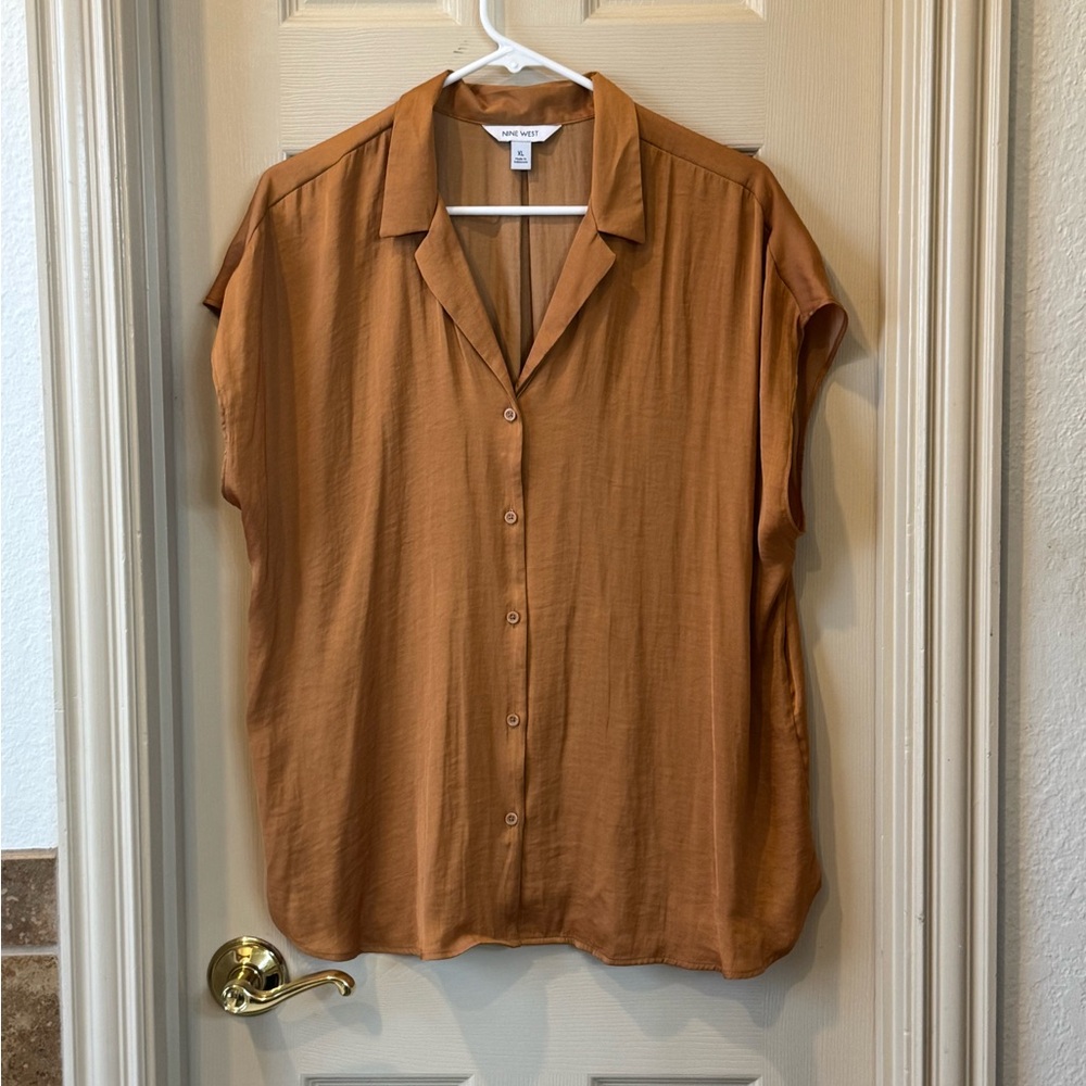 Nine West Camel Button-Up Blouse